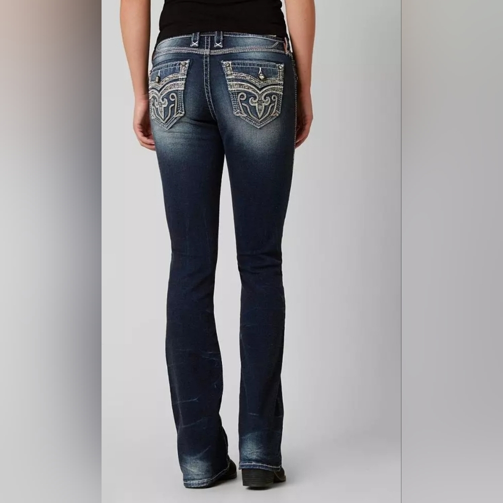 Women's Dark Blue Embroidered Pocket Bootcut Jeans